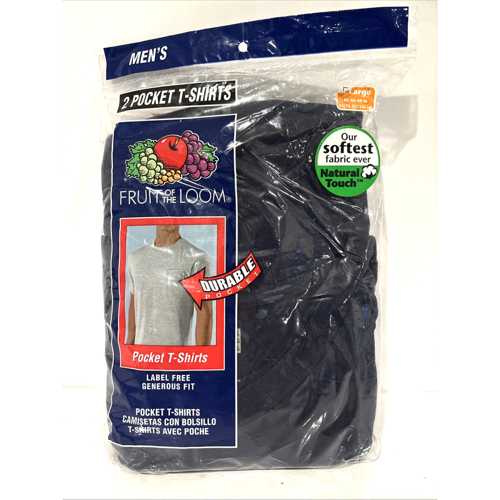 Men's Fruit of the Loom Pocket T-Shirts Cotton XL Navy Blue 2 Pack NOS